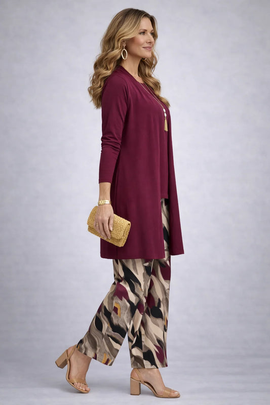 Donna - Printed-Trouser Three-Piece Pant Set