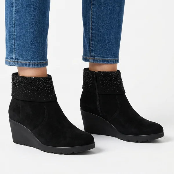 Maureen - Rhinestone-Cuff Wedge Ankle Boots