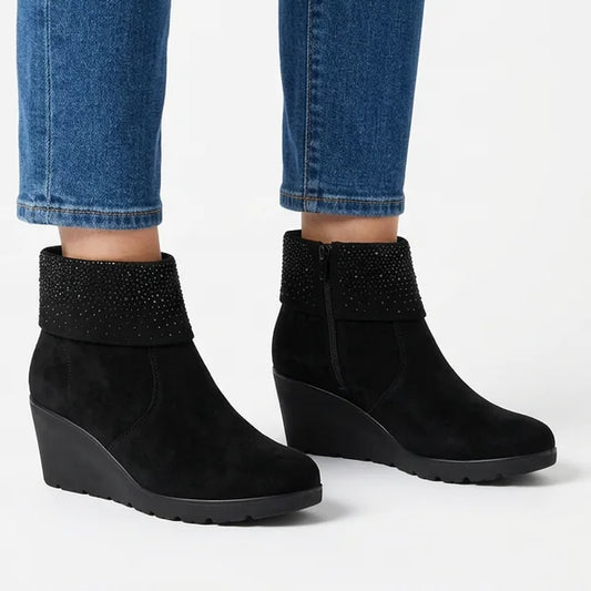 Maureen - Rhinestone-Cuff Wedge Ankle Boots