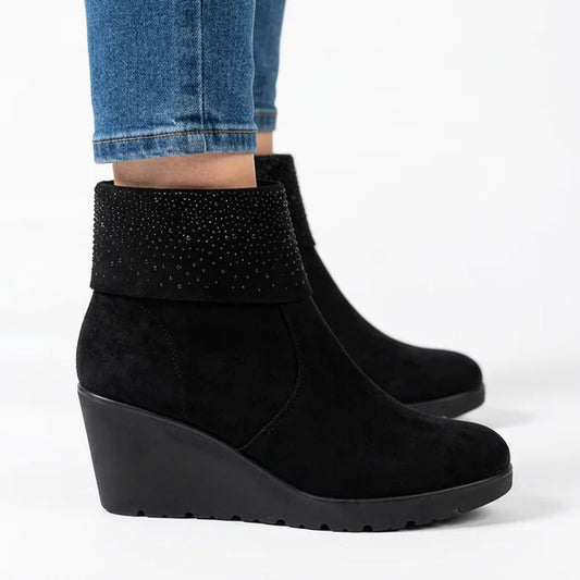 Maureen - Rhinestone-Cuff Wedge Ankle Boots