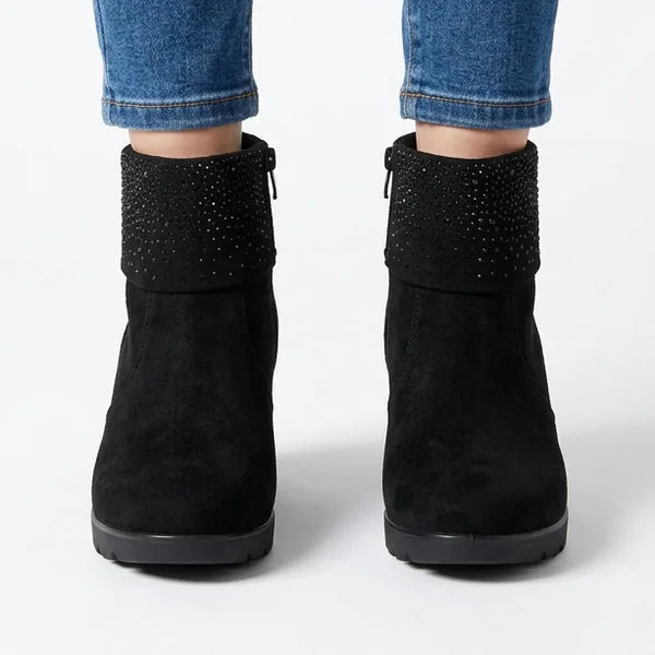 Maureen - Rhinestone-Cuff Wedge Ankle Boots