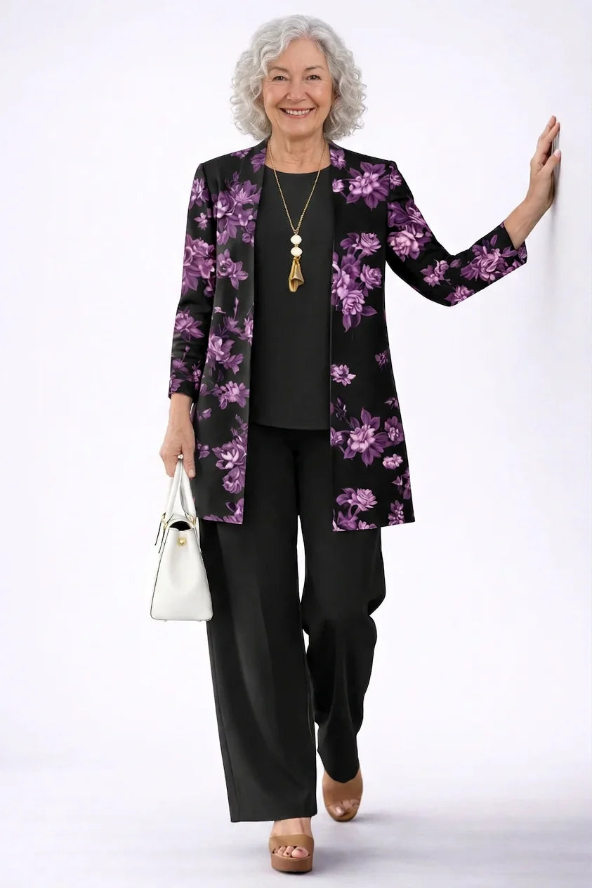 Annette - Rose-Print Three-Piece Pant Set