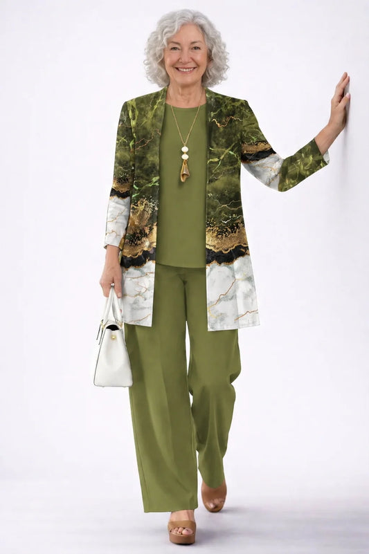 Leanne - Scenic-Print Three-Piece Pant Set