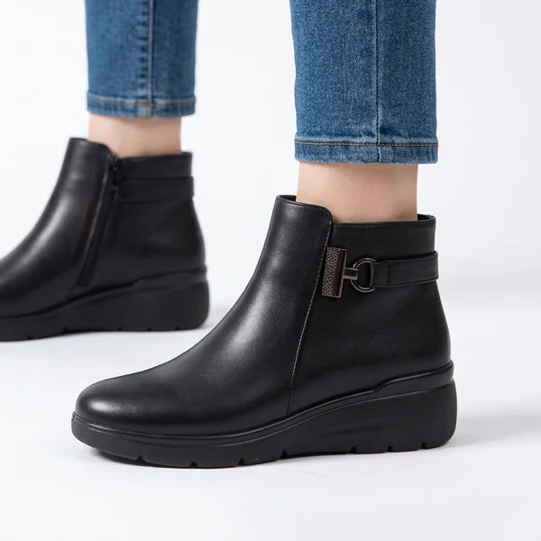 Darlene - Side-Buckle Wedge Ankle Boots