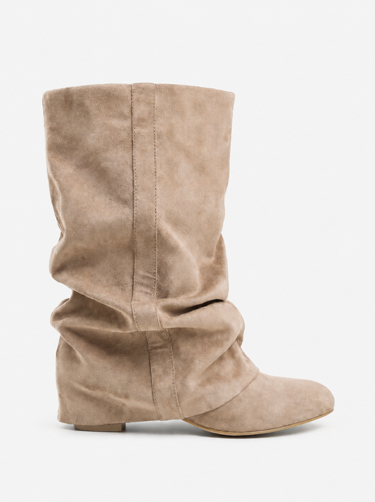 Emilia - Beige Slouchy Suede Boots