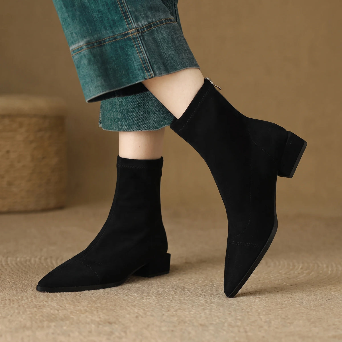 Solène pointed-toe suede ankle boots