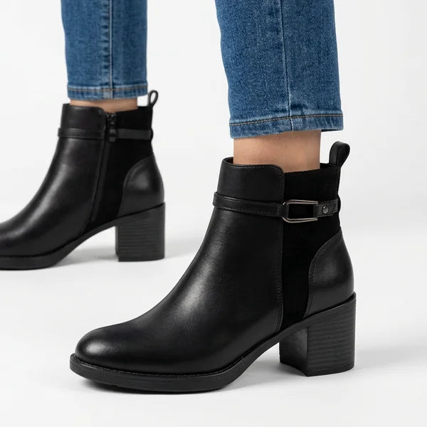 Wilma - Suede-Panel Buckle Ankle Boots