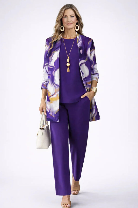 Loretta - Swirl-Print Three-Piece Pant Set