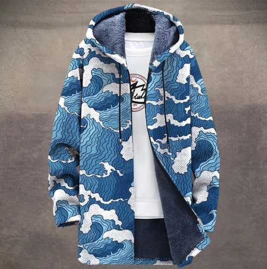 Yannick - Wave Print Fleece-Lined Coat