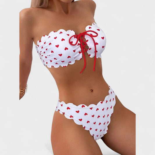 Julia | Heart-Print Bandeau Bikini Set