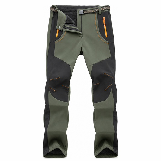 Women's Windproof Waterproof Hiking Pants - Army Green Fleece-Lined